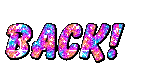 an animated gif of multicolored sparkling text that reads "back!"